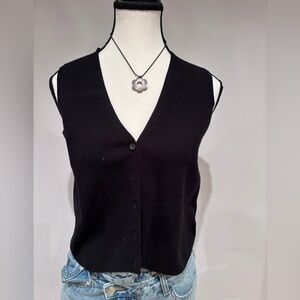 Simons Black Sleeveless Button Up Vest